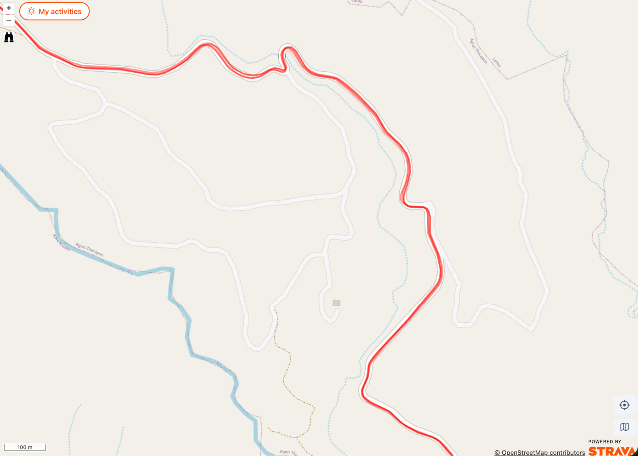 The same area after the activity tracks were refreshed — the lines are smooth and follow the road precisely.